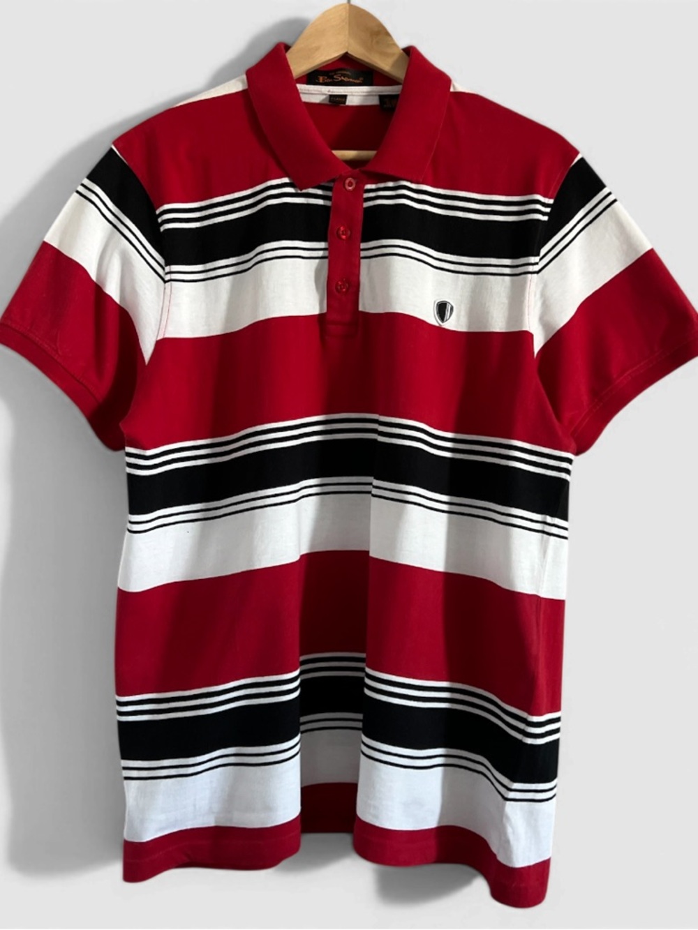 Ben Sherman Red, Black & White XL Striped Polo Shirt